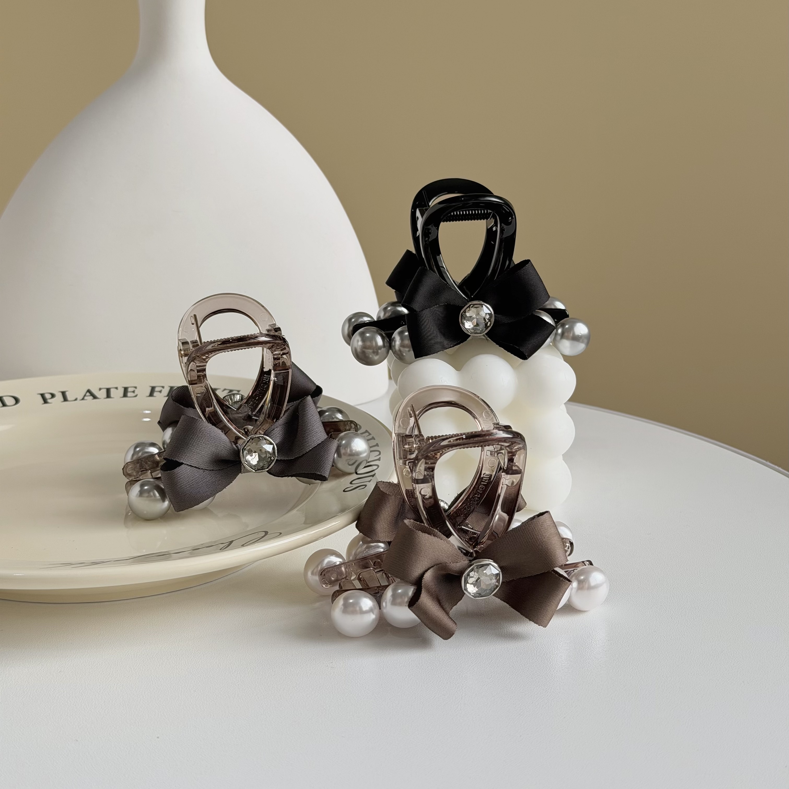 Z262水鑽蝴蝶結珍珠半頭夾