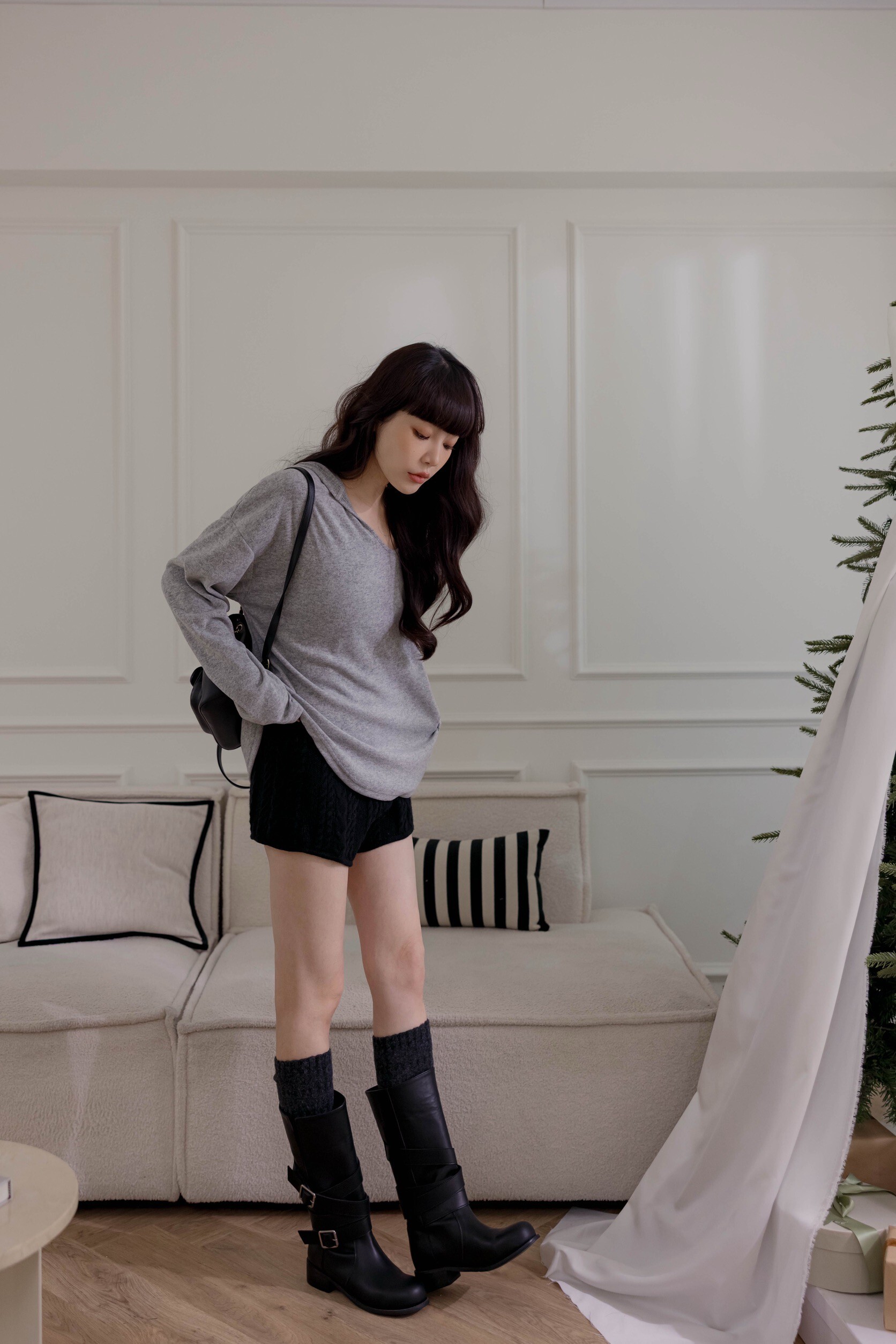 （現貨）#AE137 麻花針織短褲(黑/卡其/深灰/花灰)