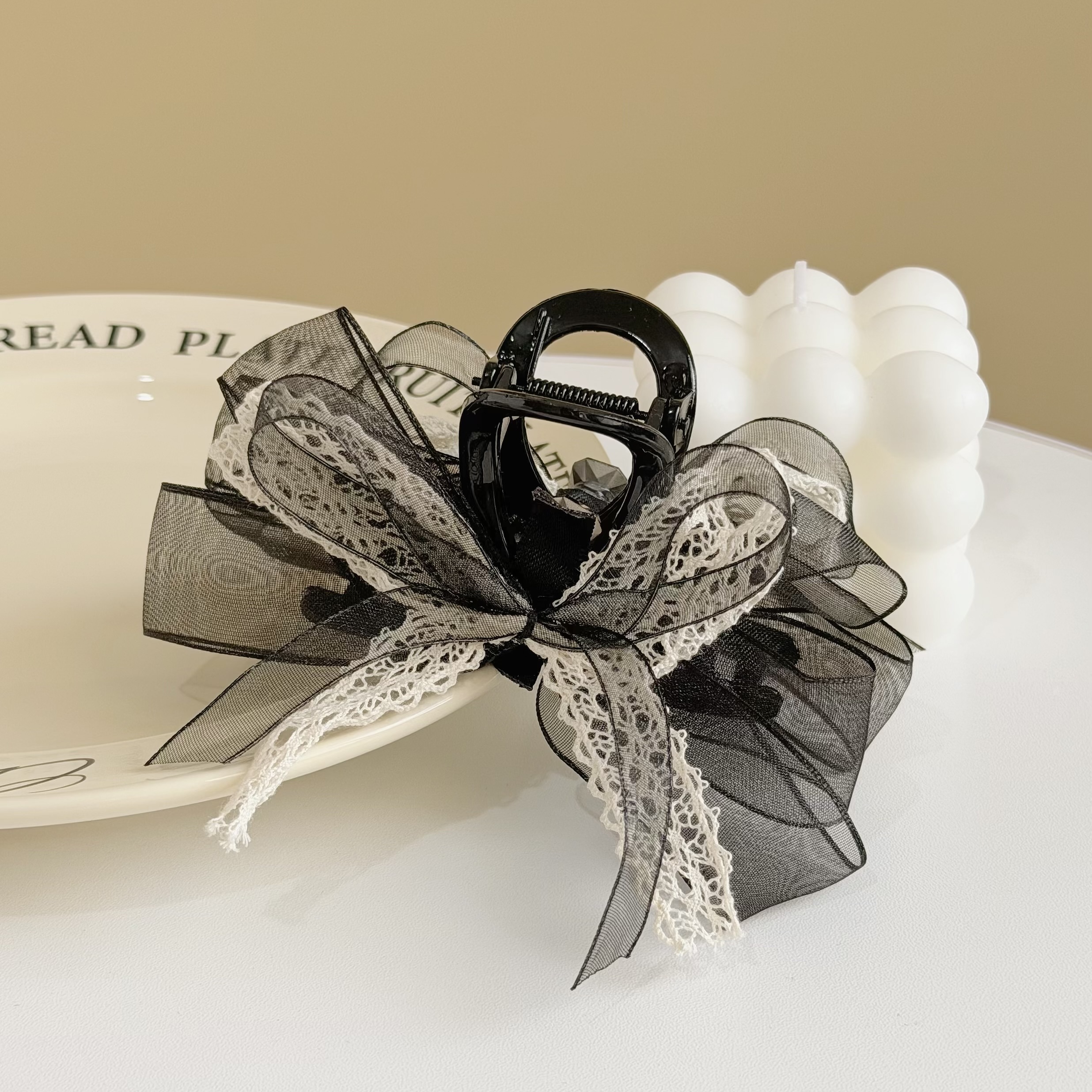 Z518蕾絲網紗水鑽蝴蝶結鯊魚夾