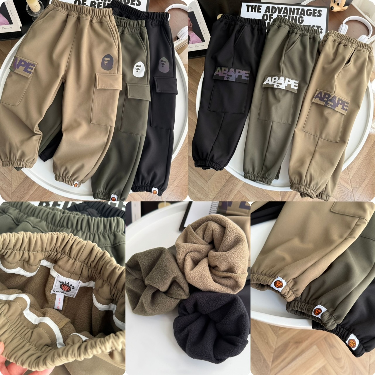 兒童猿人絨底側大袋束腳運動褲-2502640