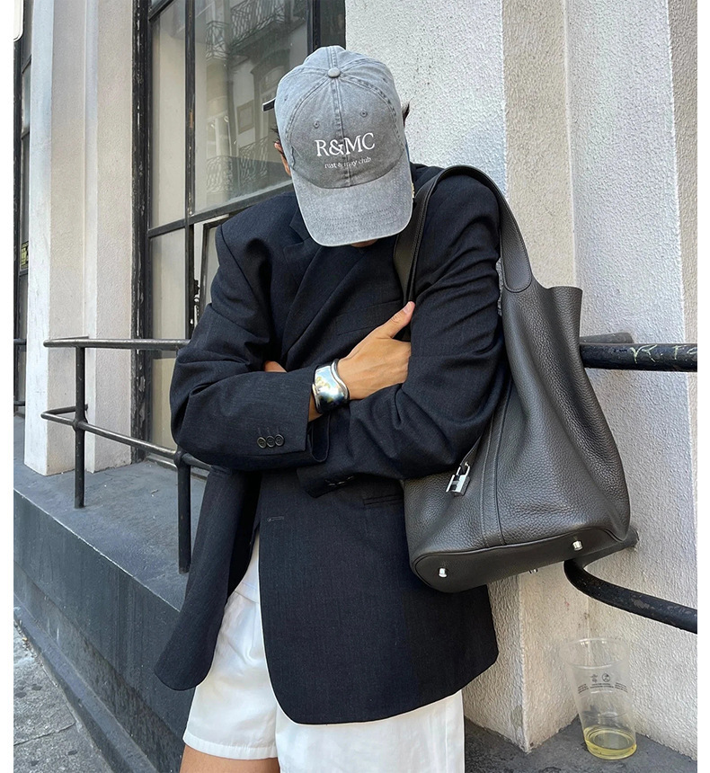 牛皮荔枝紋 大容量菜籃包