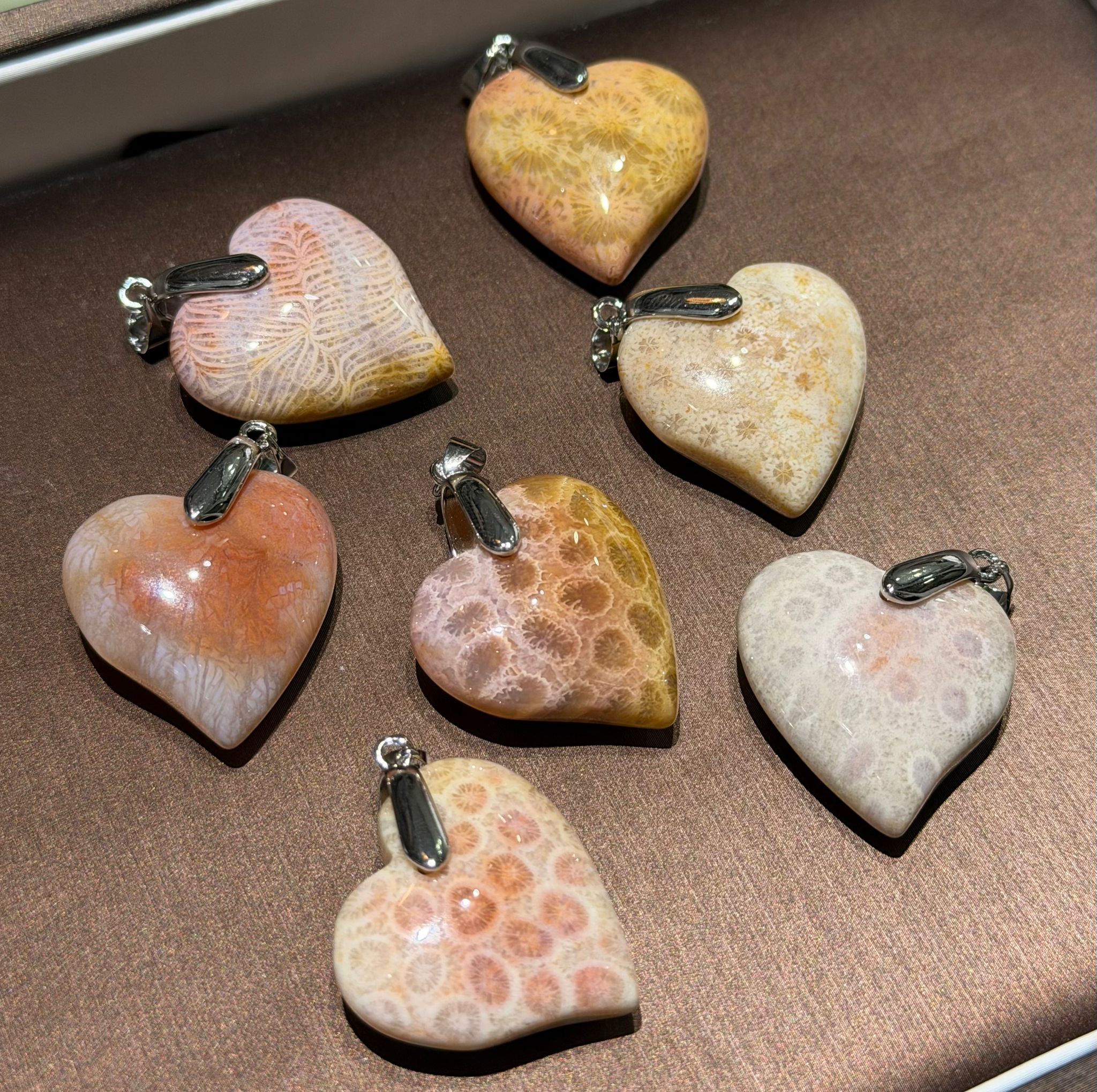 251108-C59 珊瑚玉愛心S925銀扣吊咀1粒 送鈦鋼鏈