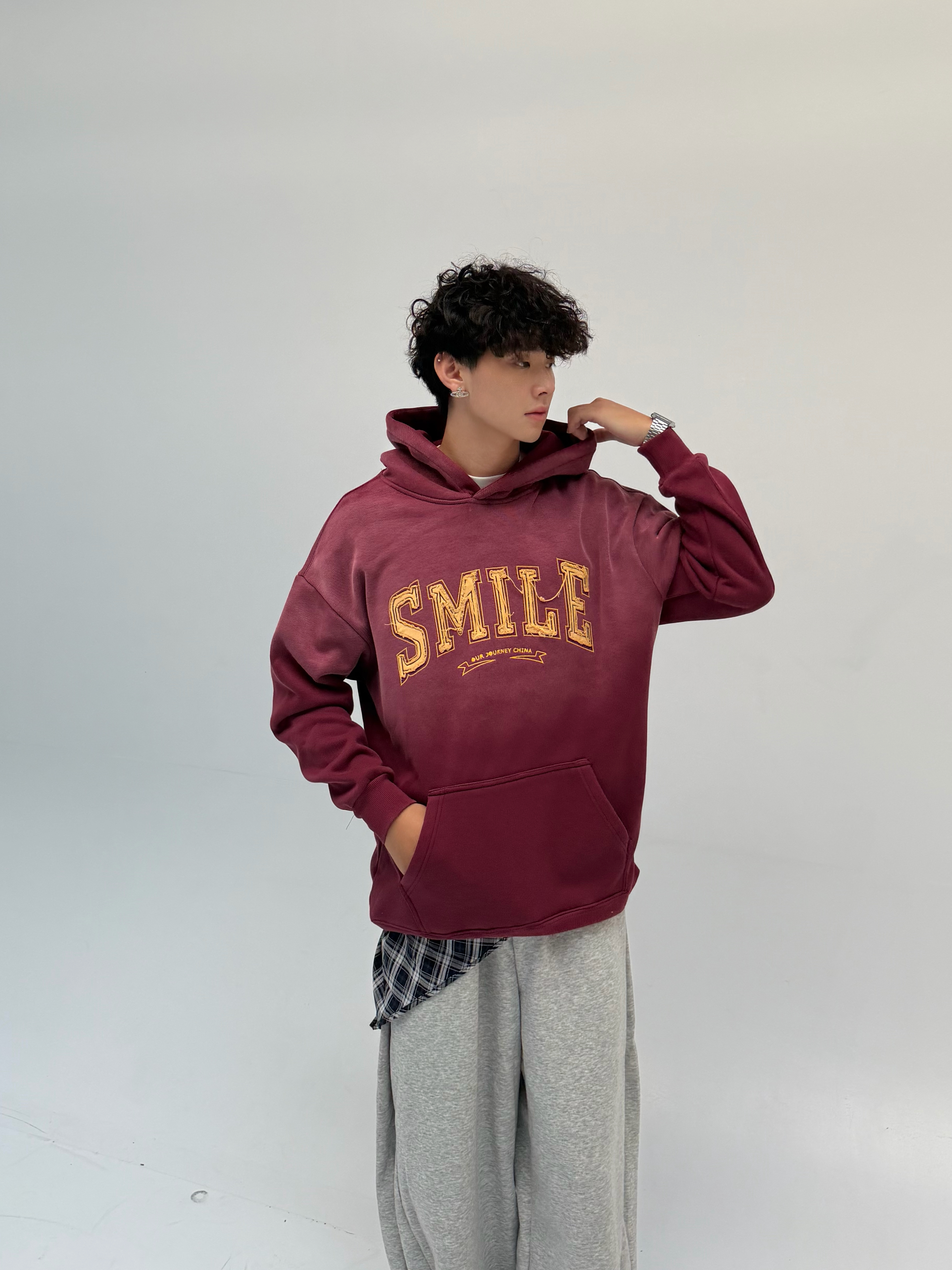 Smile 美式 校園 帽T