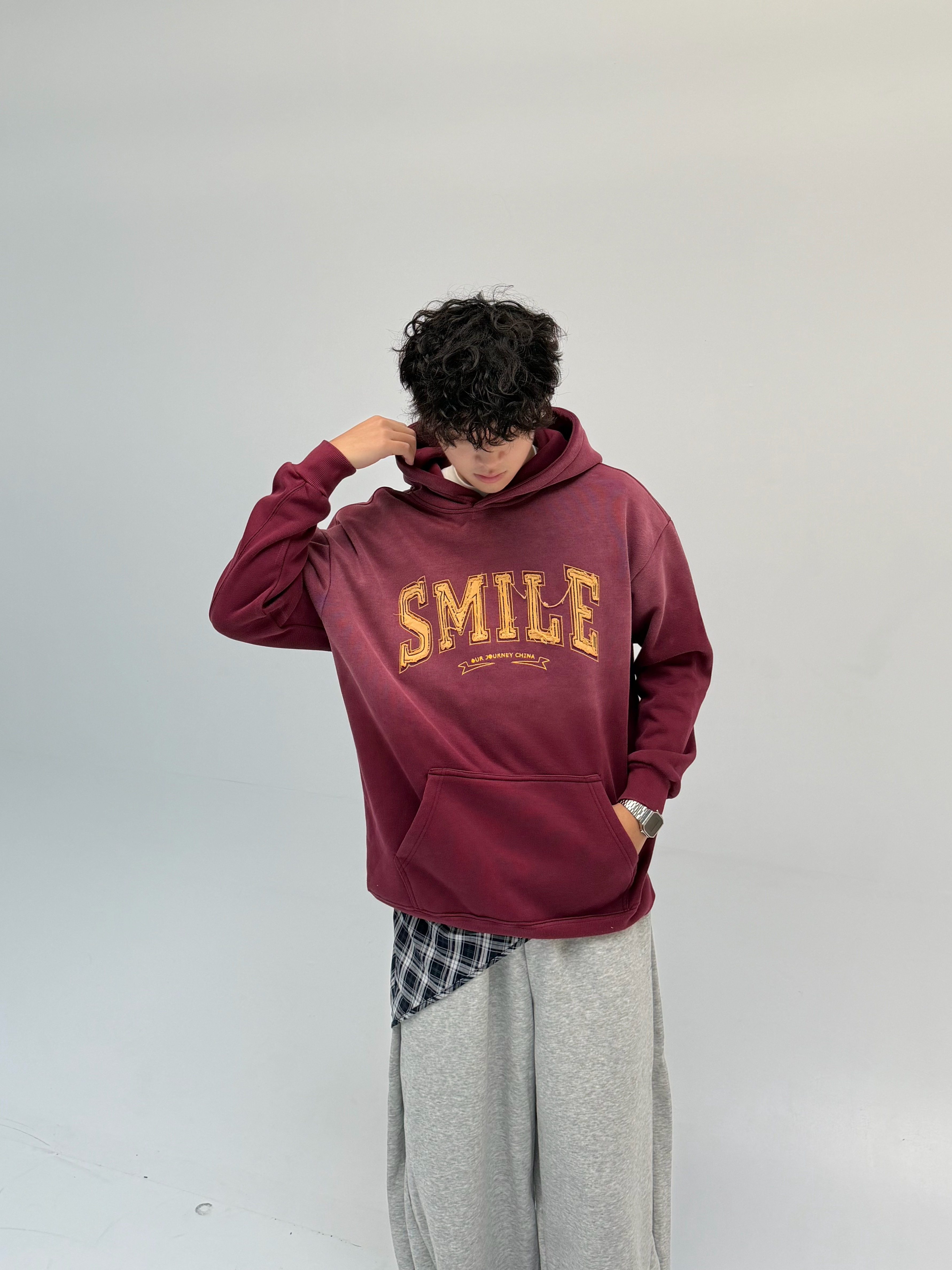 Smile 美式 校園 帽T