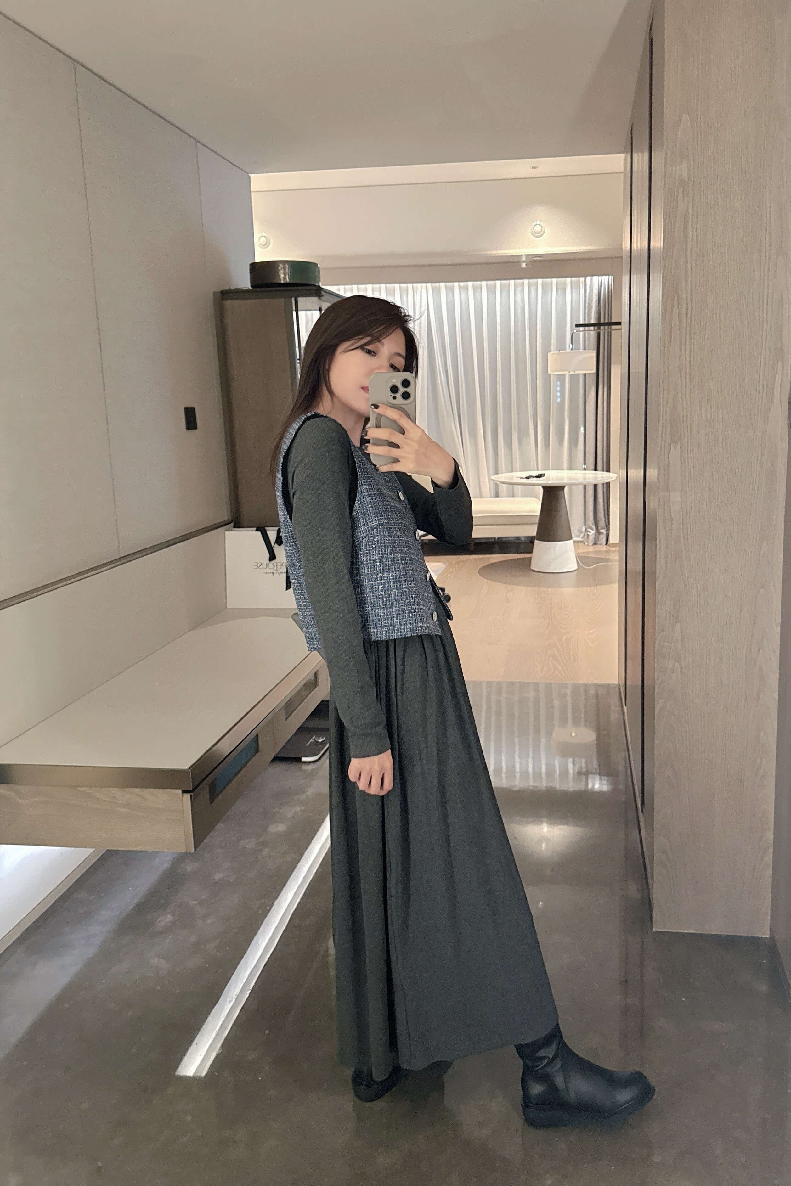 Rib Stretch Long Sleeves Belted Midi Dress_DS2411L13