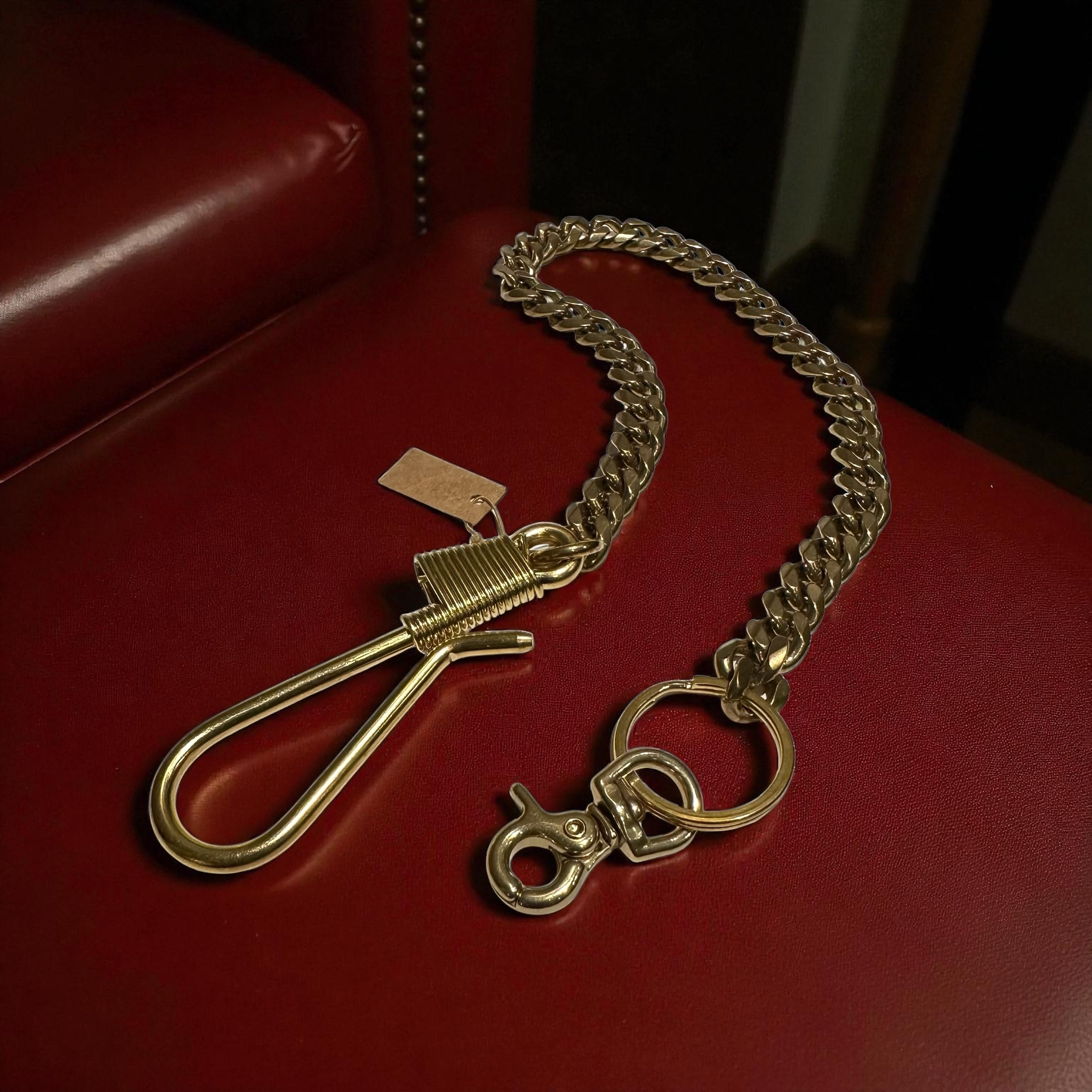 【H.N.Z】黃銅古巴皮夾腰鏈