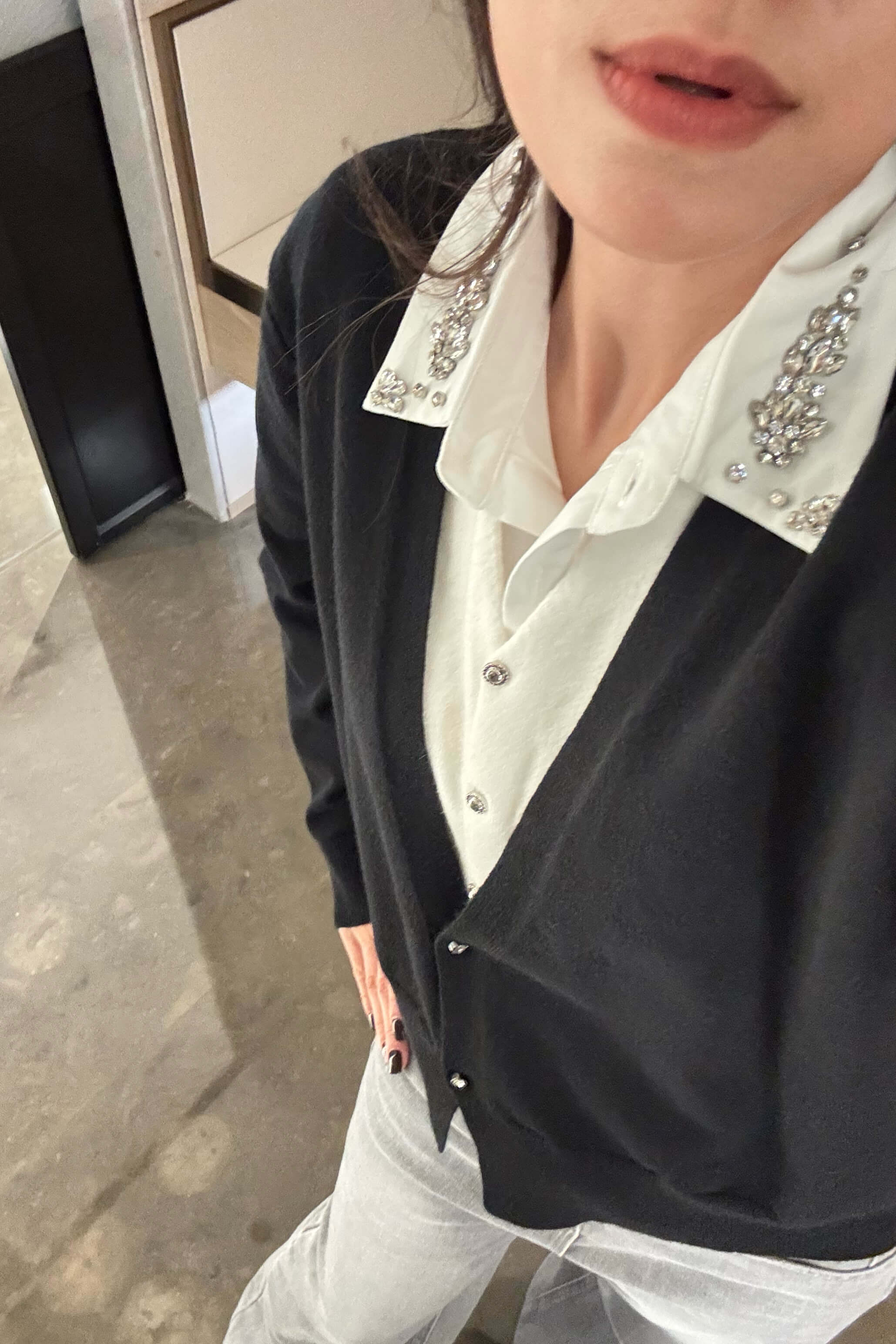 Contrasting Layering Knit Cardigan_KN2512L26