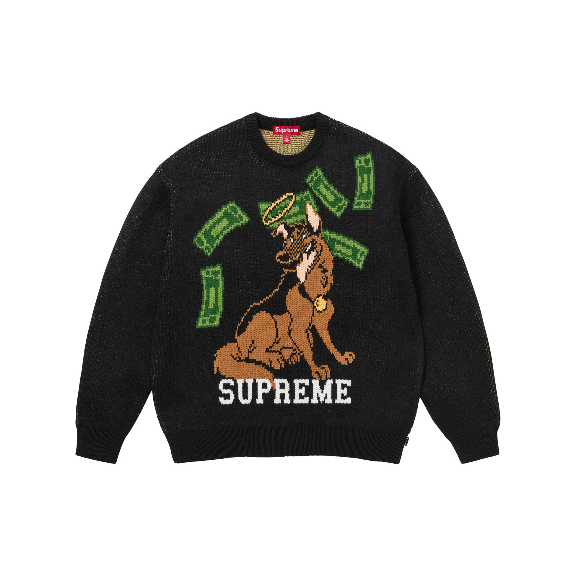-(B4c03)-SUPREME ALL DOG GO TO HEAVEN SWEATER FW25 天堂狗 撒錢 毛衣 黑/白