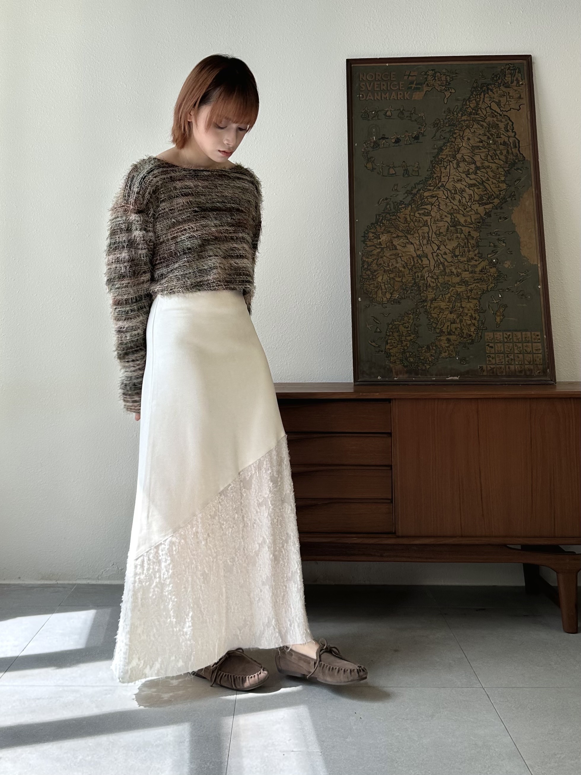 復古短款橫紋毛毛上衣 - BL54850