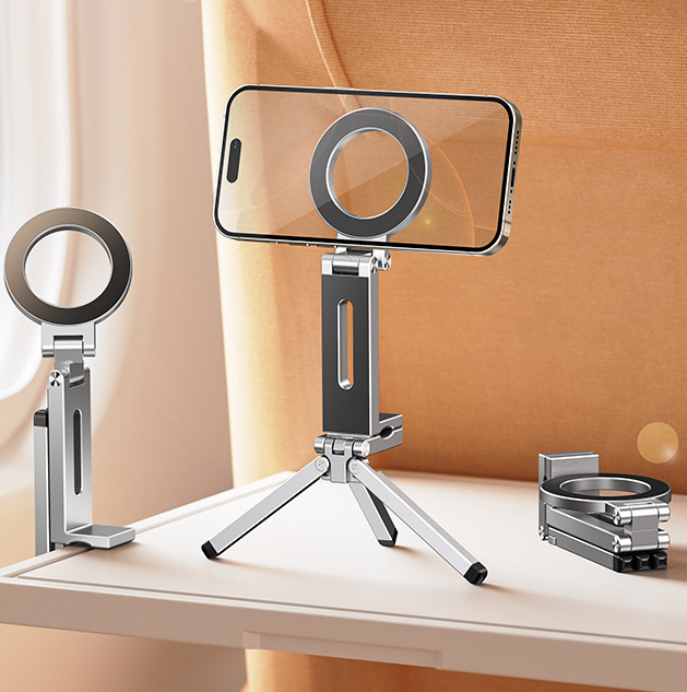 三合一支架【鋁合金magsafe磁吸支架】三腳架＋自拍棒＋360°萬向旋轉 智慧自動磁吸支架｜多場景牢固吸附