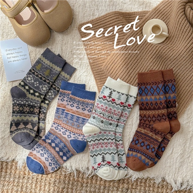 復古圖騰雪花襪