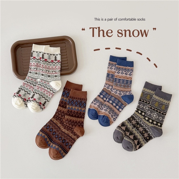 復古圖騰雪花襪