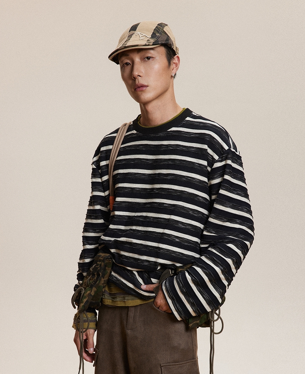 11M30 基礎百搭復古條紋撞色上衣 兩色