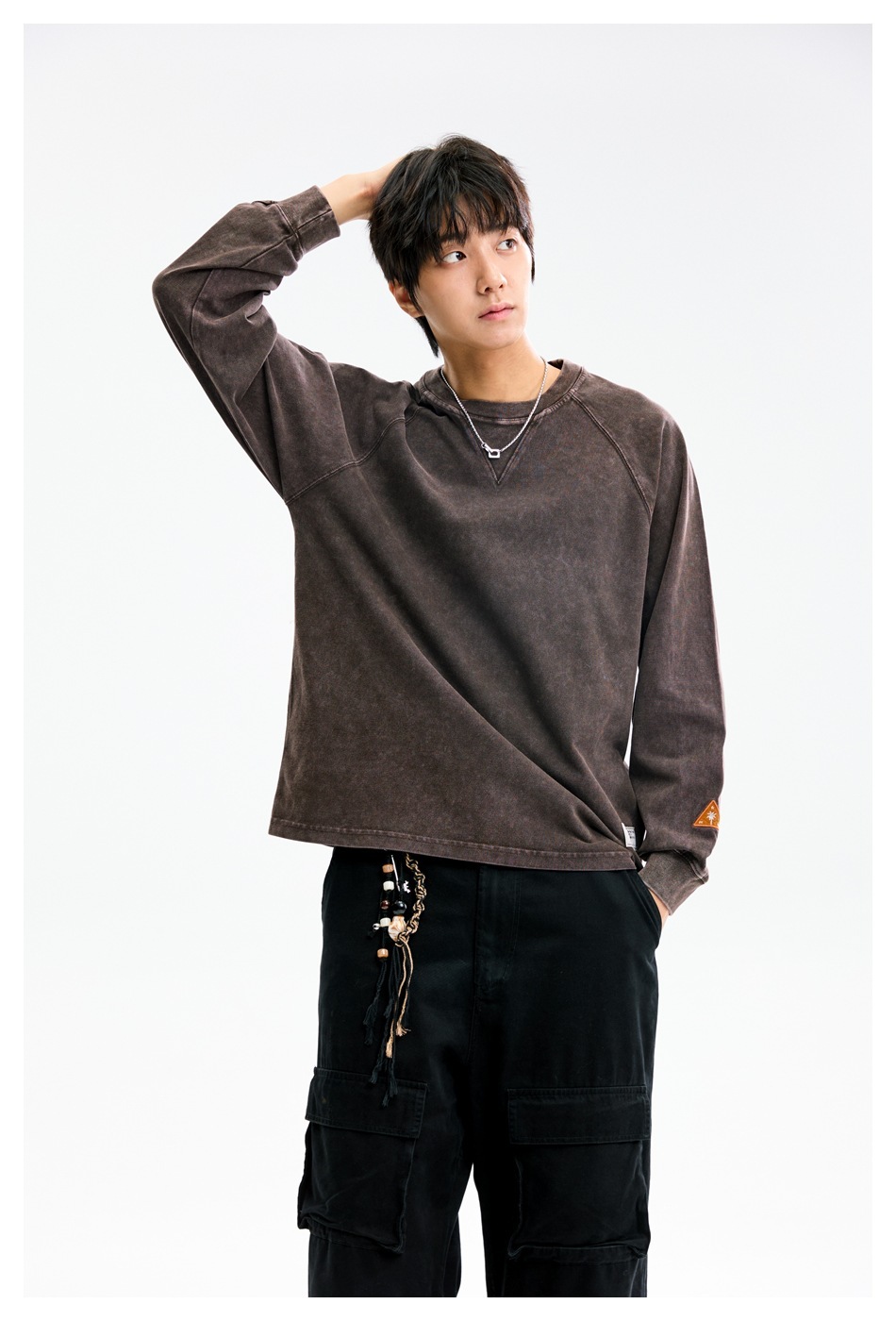 11M05 復古水洗棉仿舊刷色上衣 兩色