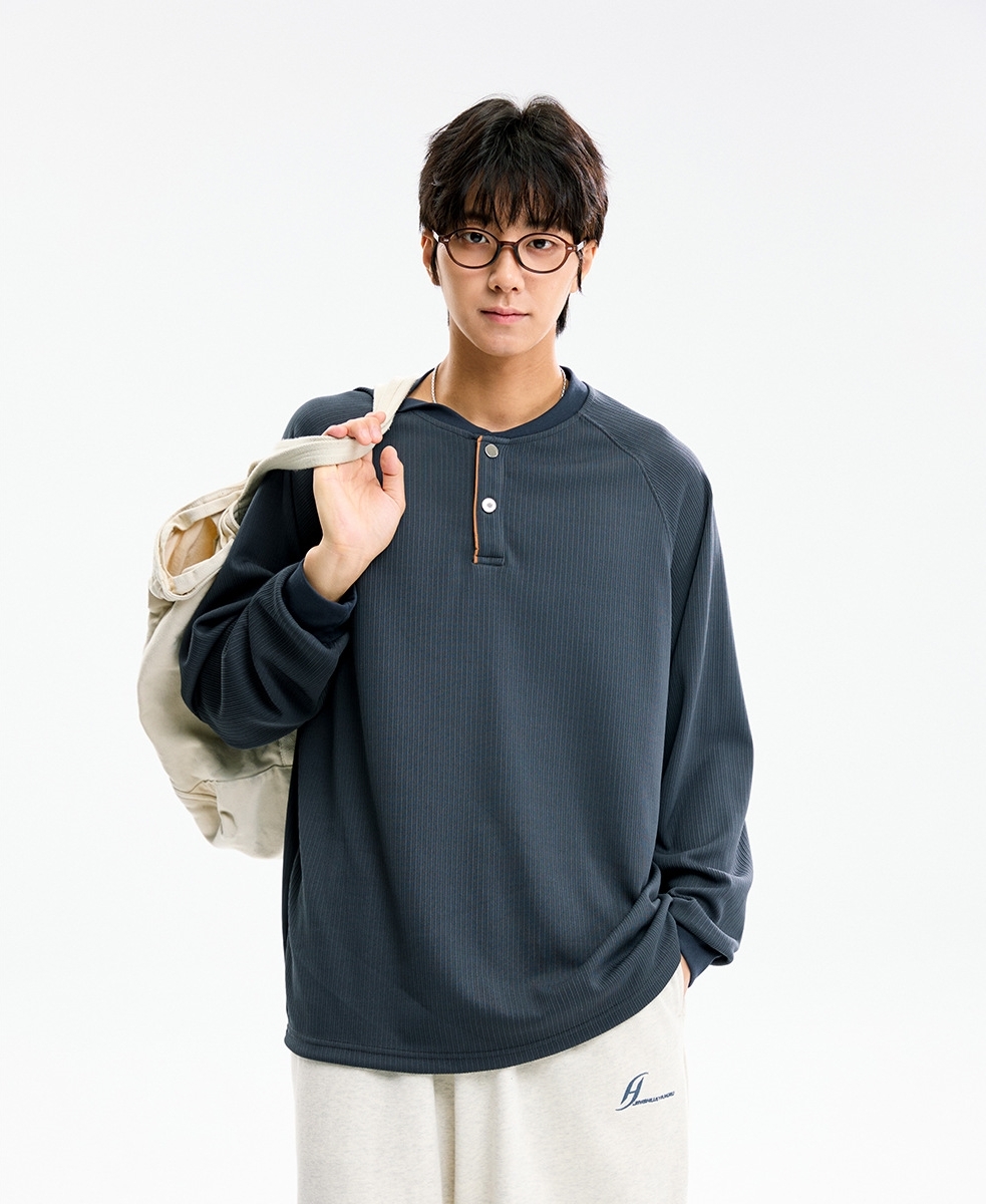 11M35 美式亨利領開釦撞色上衣 兩色