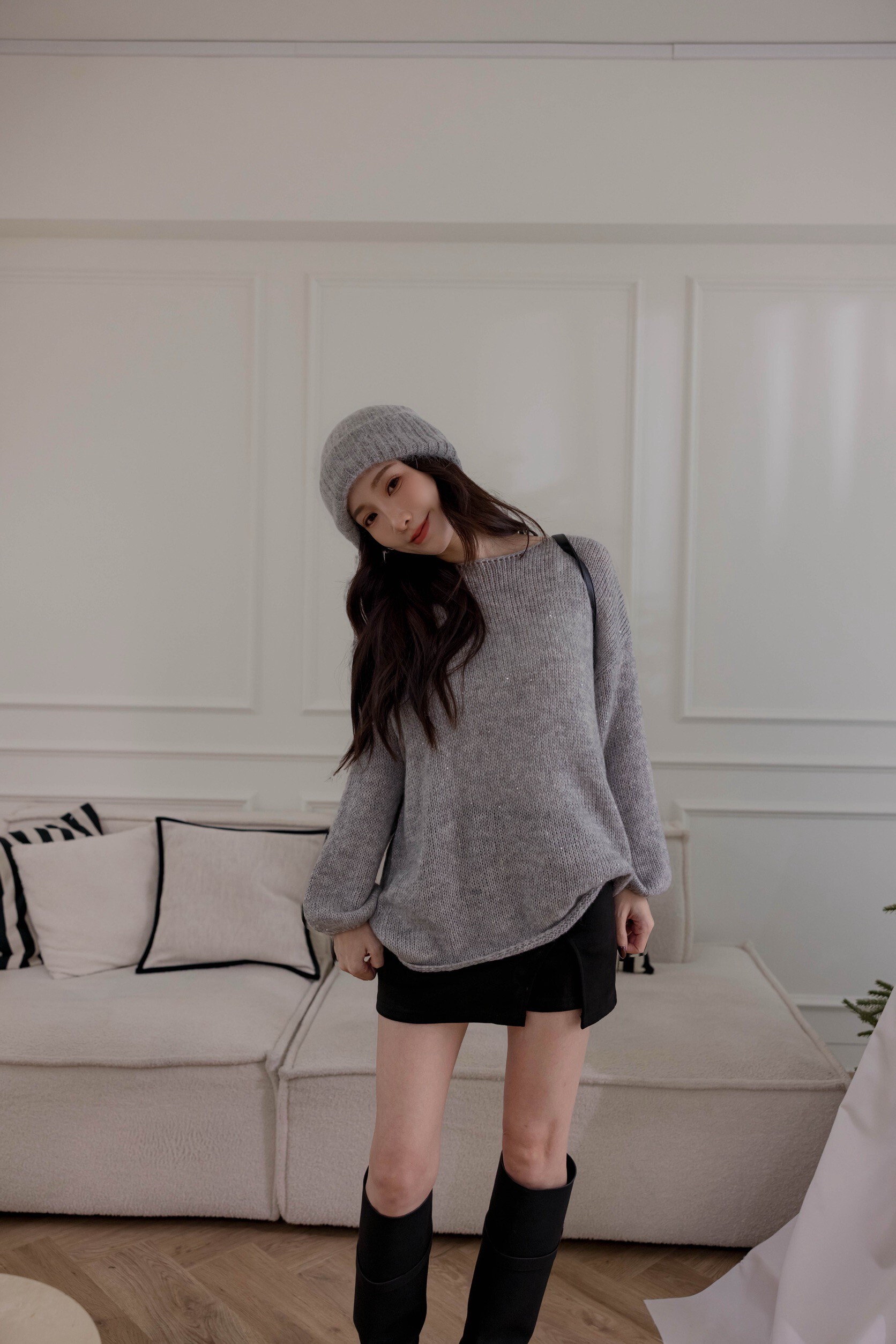 （現貨）#AE58 美美噠亮片澎袖毛衣(紅/黑/灰/杏/白)