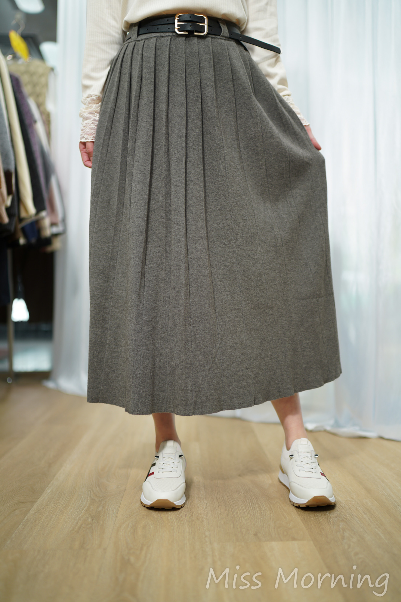 連腰帶密針針織裙(34041)