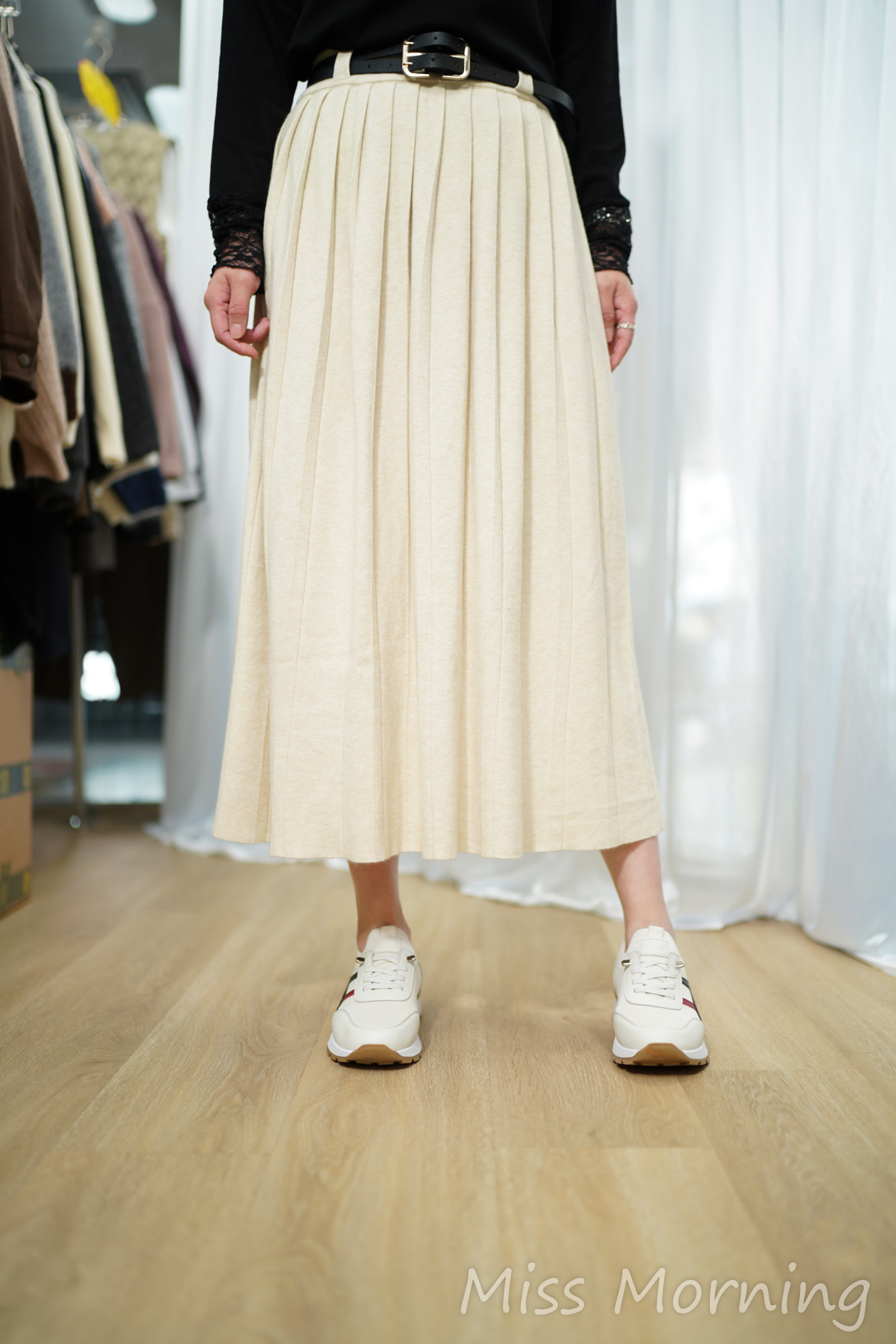 連腰帶密針針織裙(34041)