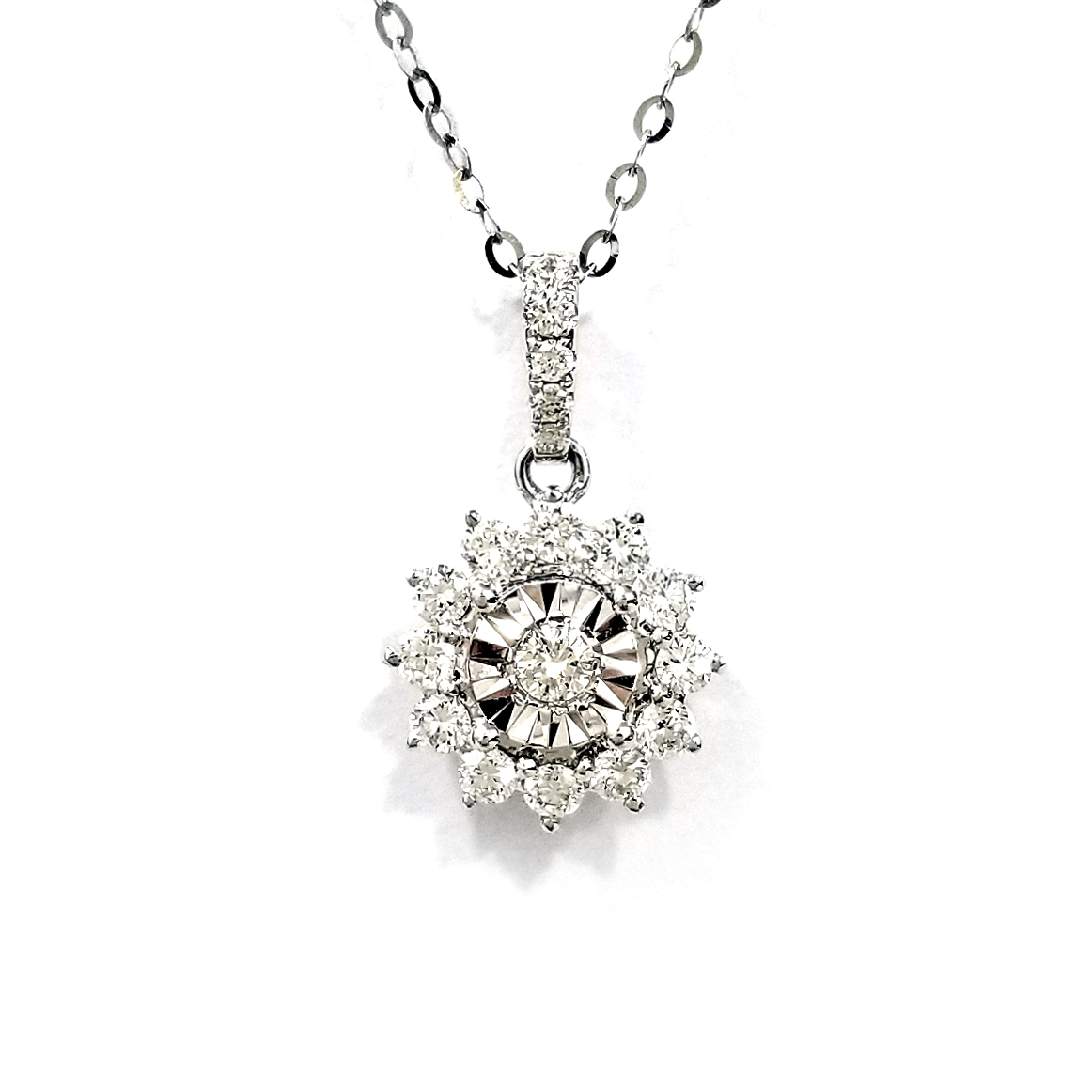 18K白金天然鑽石太陽花吊墜