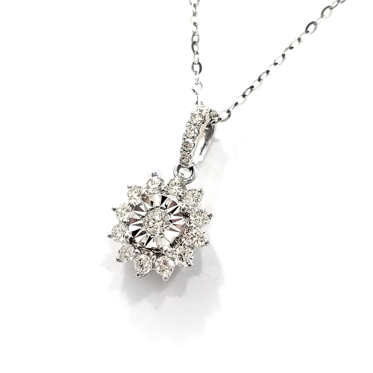 18K白金天然鑽石太陽花吊墜