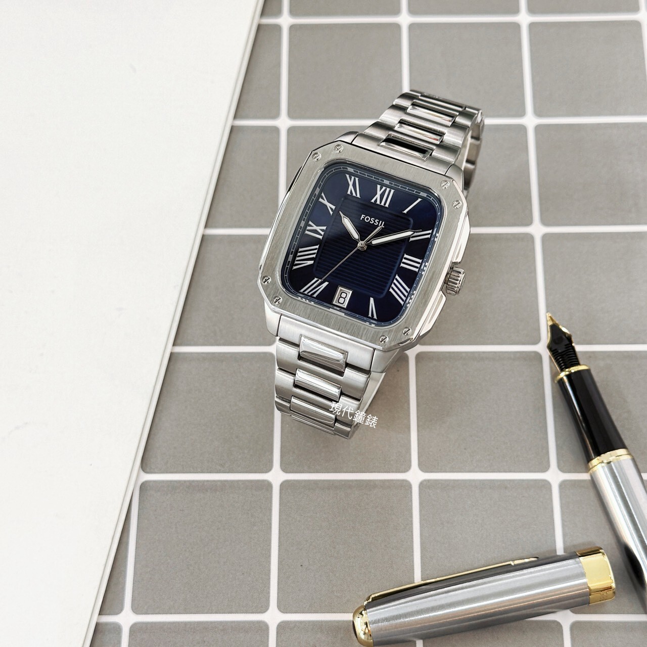 【FOSSIL】Crosby 經典魅力藍面方型不鏽鋼男錶 FS6121 42mm 現代鐘錶