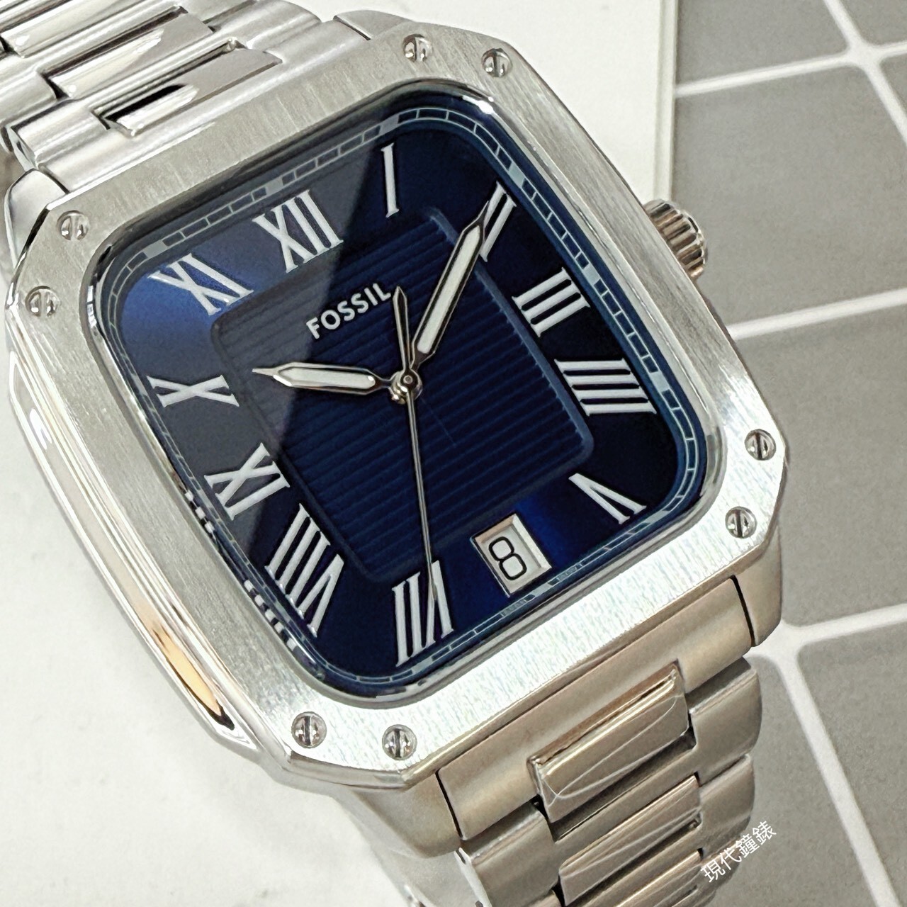 【FOSSIL】Crosby 經典魅力藍面方型不鏽鋼男錶 FS6121 42mm 現代鐘錶