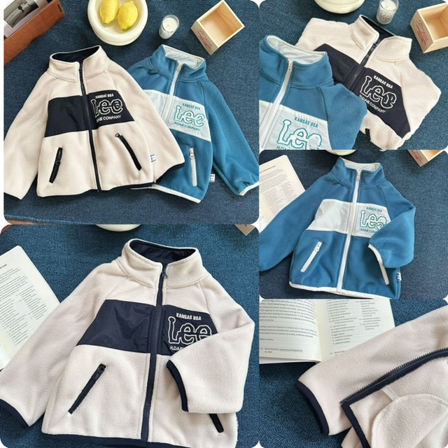 兒童Lee搖粒絨左胸印字拉鏈外套-2502648
