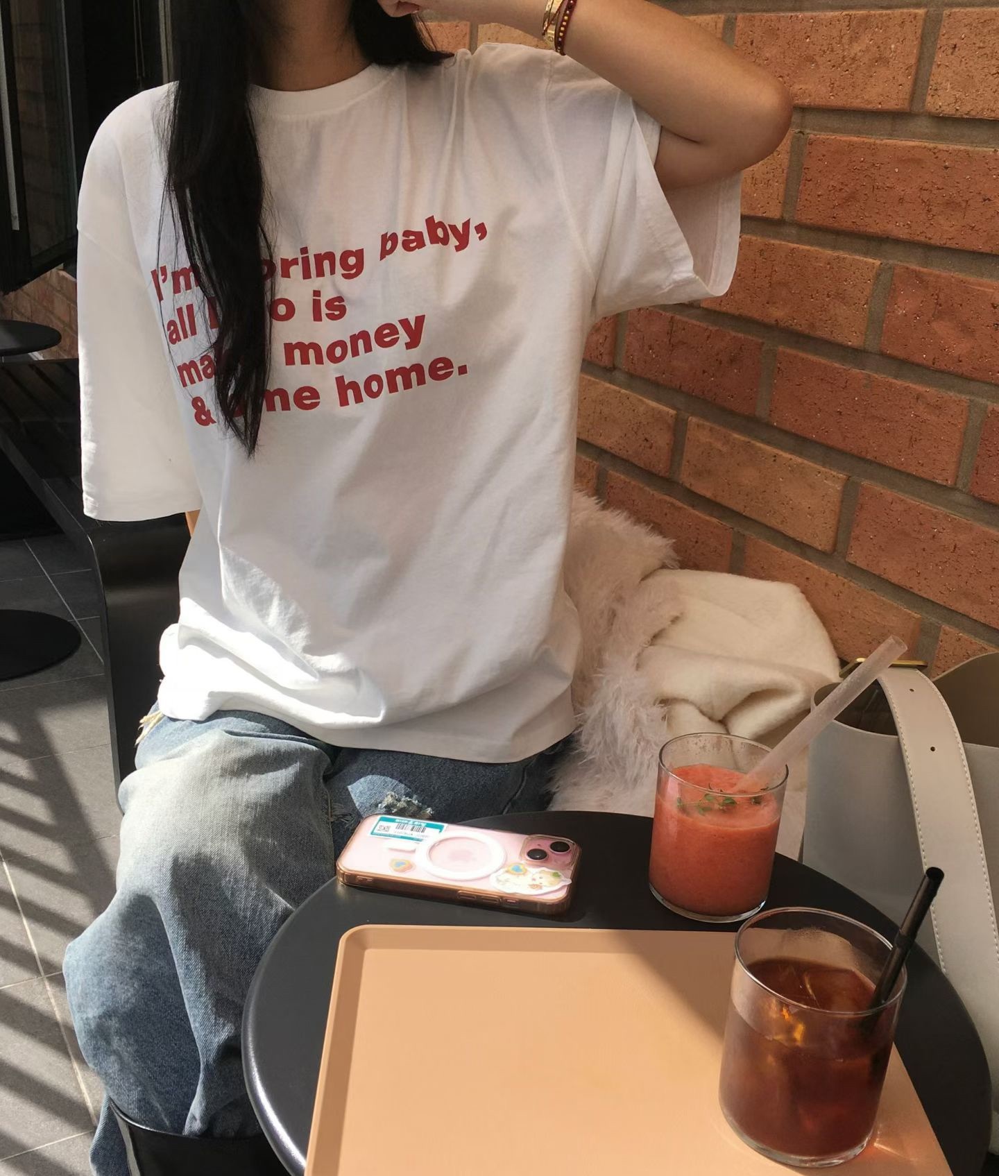 （現貨）🇰🇷#AE107 oversize挺版字母T(咖/白/灰)