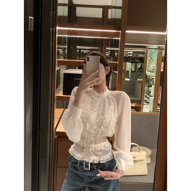 雪紡木耳邊 宮廷襯衫+高短褲 (2件組)