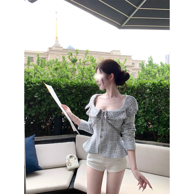 性感大方領 毛尼翻領收腰套