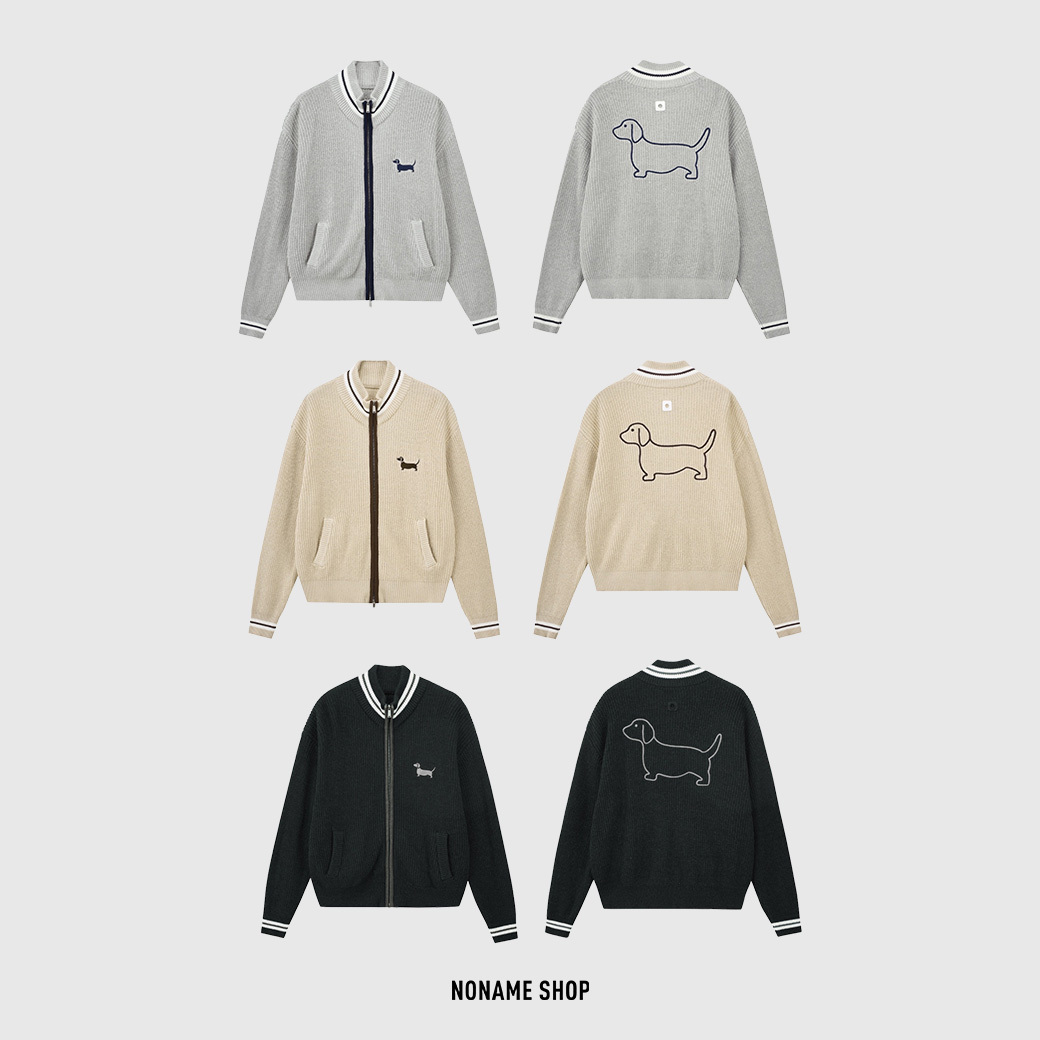 PCLP 撞色 刺繡 空心 小狗 美式 落肩 針織 開衫 外套 三色 (男/女同款)