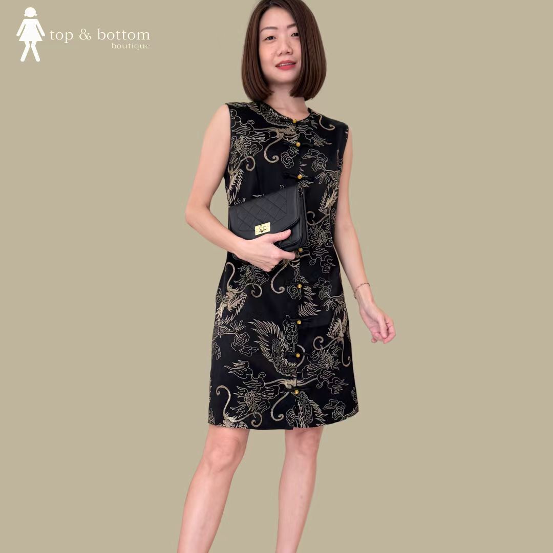 EMBROIDERY DRAGON BUTTON CHEONGSAM DRESS