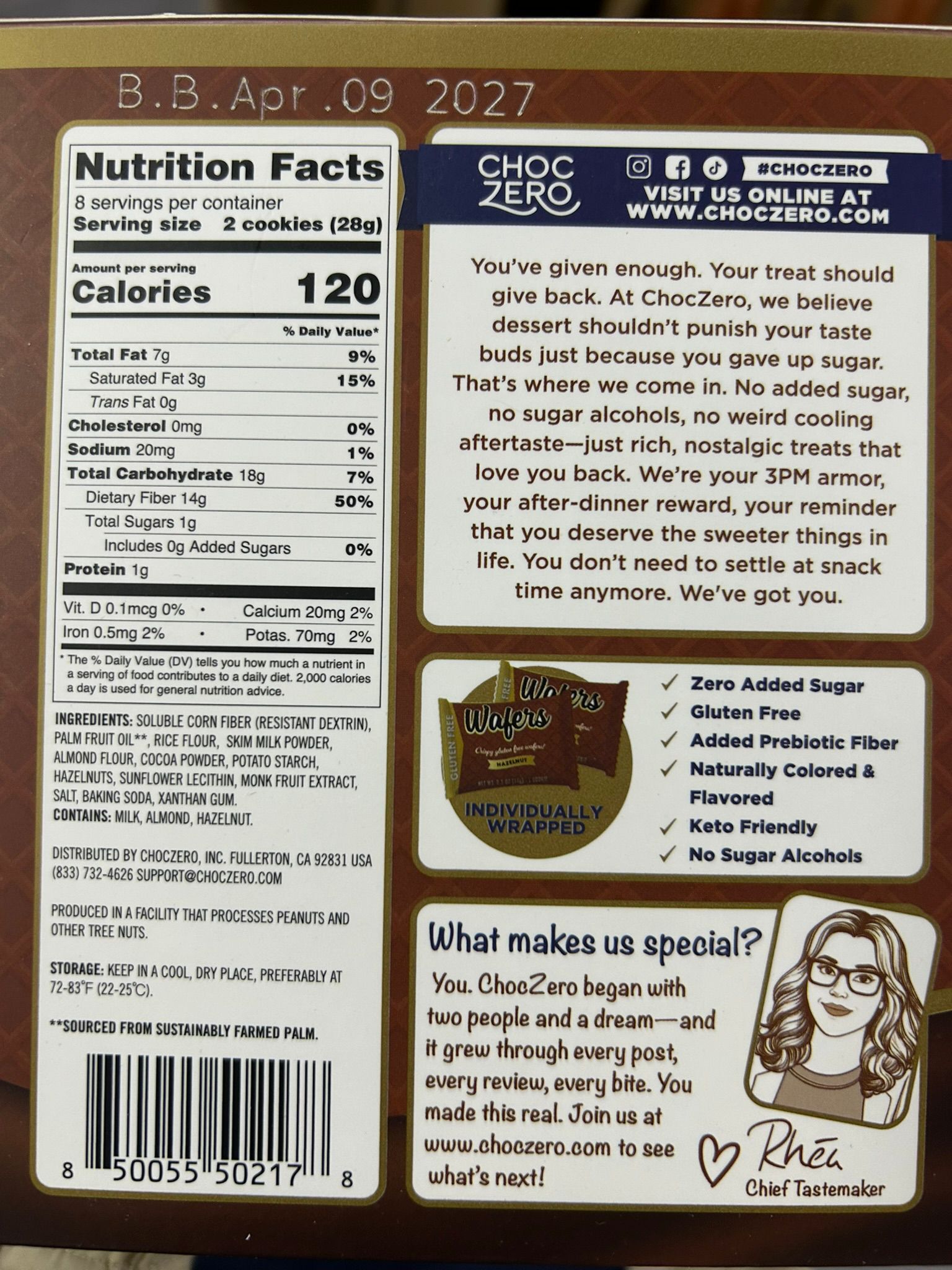 Choczero 無麩質榛子朱古力威化餅 #無添加糖 224g -16塊威化餅