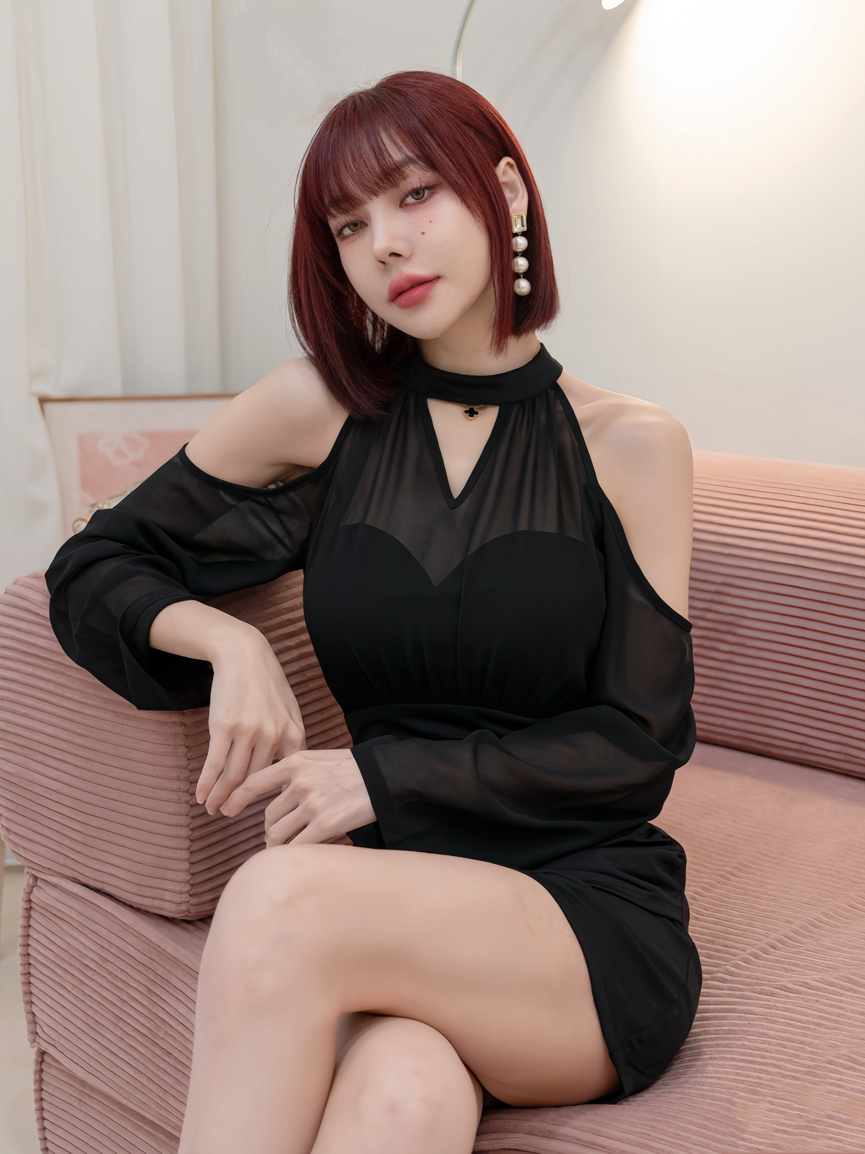 獨家訂製🤍雪紡挖肩拼接包臀洋裝（黑色M/L）