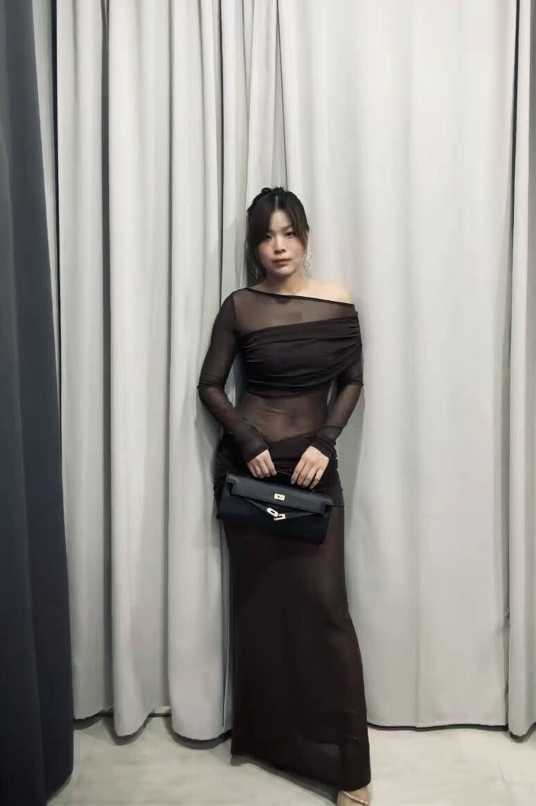 細閃透膚長袖洋裝