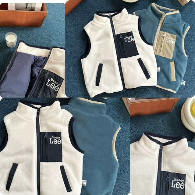 兒童Lee搖粒絨左胸印字拉鏈背心-2502649