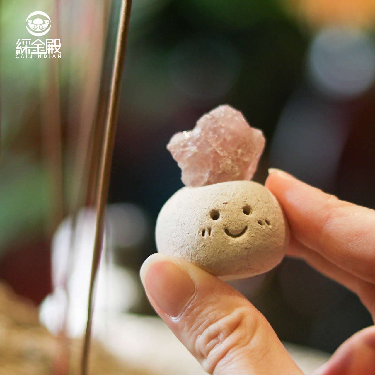 草莓晶招姻緣礦石迷你擺件｜帶來幸福｜平衡心輪｜愛情運｜茶桌擺件｜過爐加持【綵金殿】