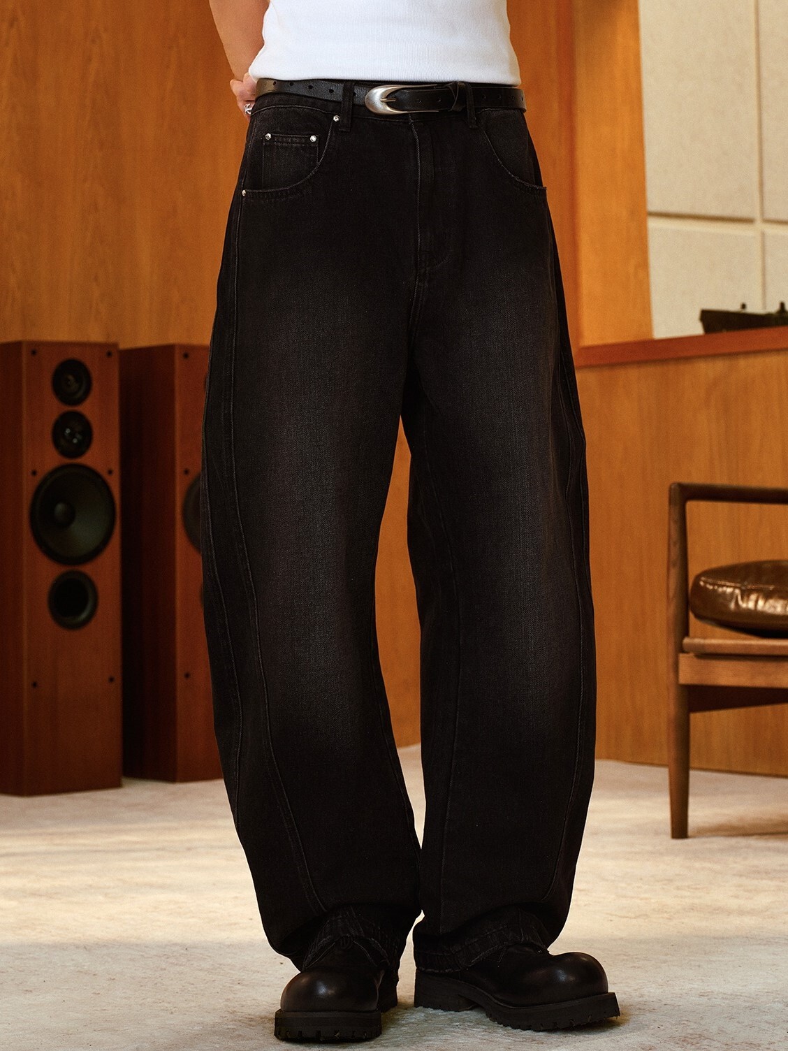 STK SmallTownKid 美式復古水洗 彎刀廓型 牛仔長褲