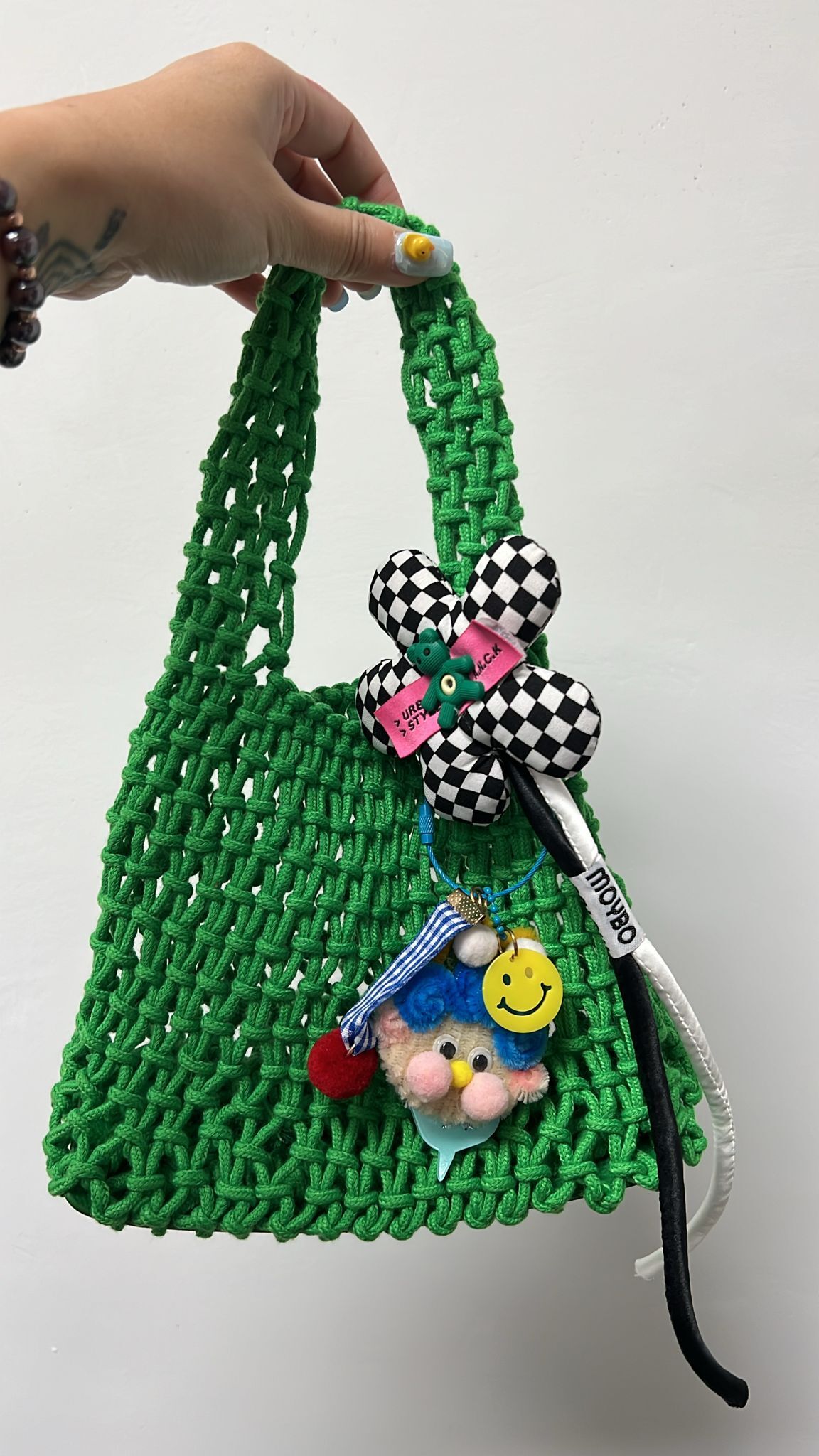 現貨清貨 織網小手提包連吊飾（AT 546）【清貨貨品不設退換】