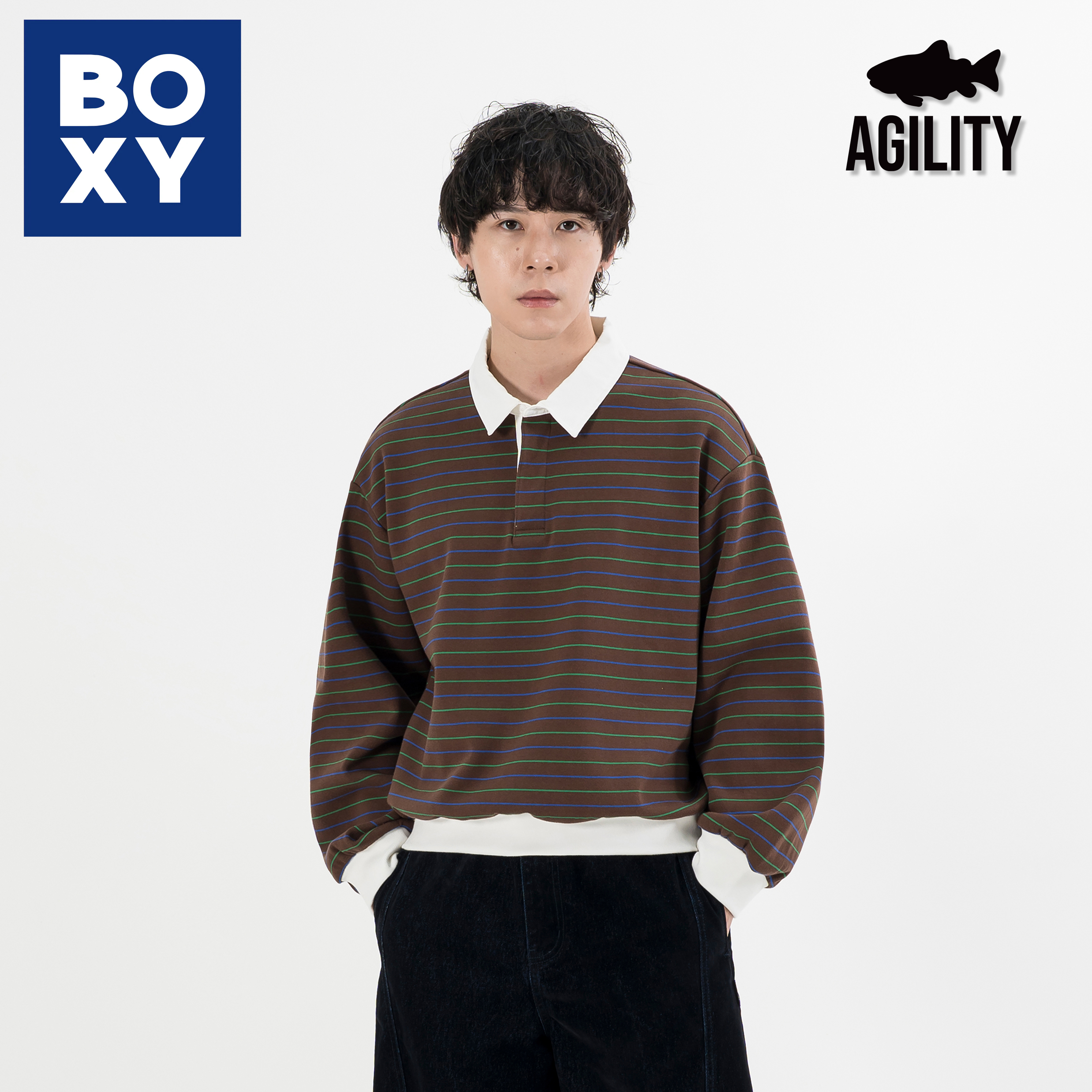 AGILITY Boxy Rugby Shirts 寬短條紋 長袖Polo衫 [M-PL8]