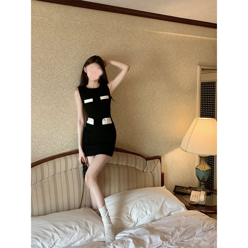 淘氣赫本風 粗花泥毛尼洋裝