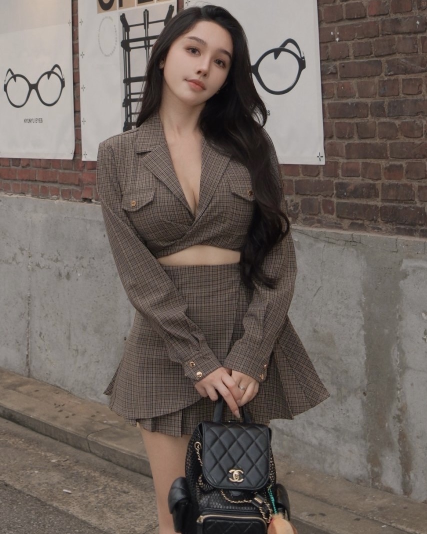 訂製-經典密格扭轉襯衫百褶套裝