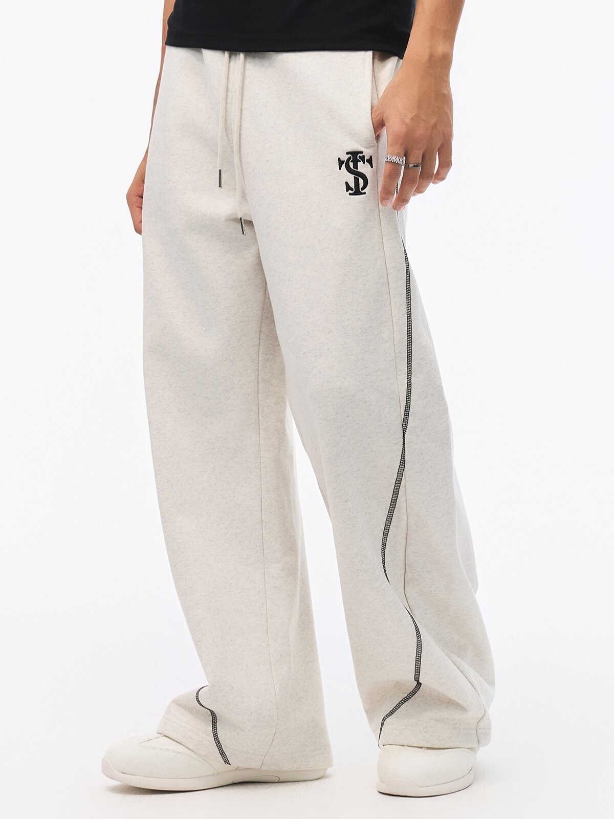 STK SmallTownKid 字母刺繡 明線分割 運動套裝 針織長褲