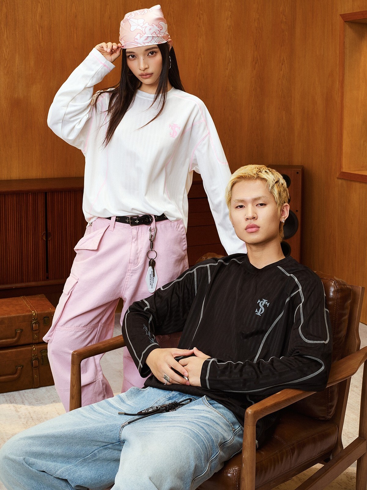 STK SmallTownKid 明線 暗紋分割 運動寬鬆 長袖T