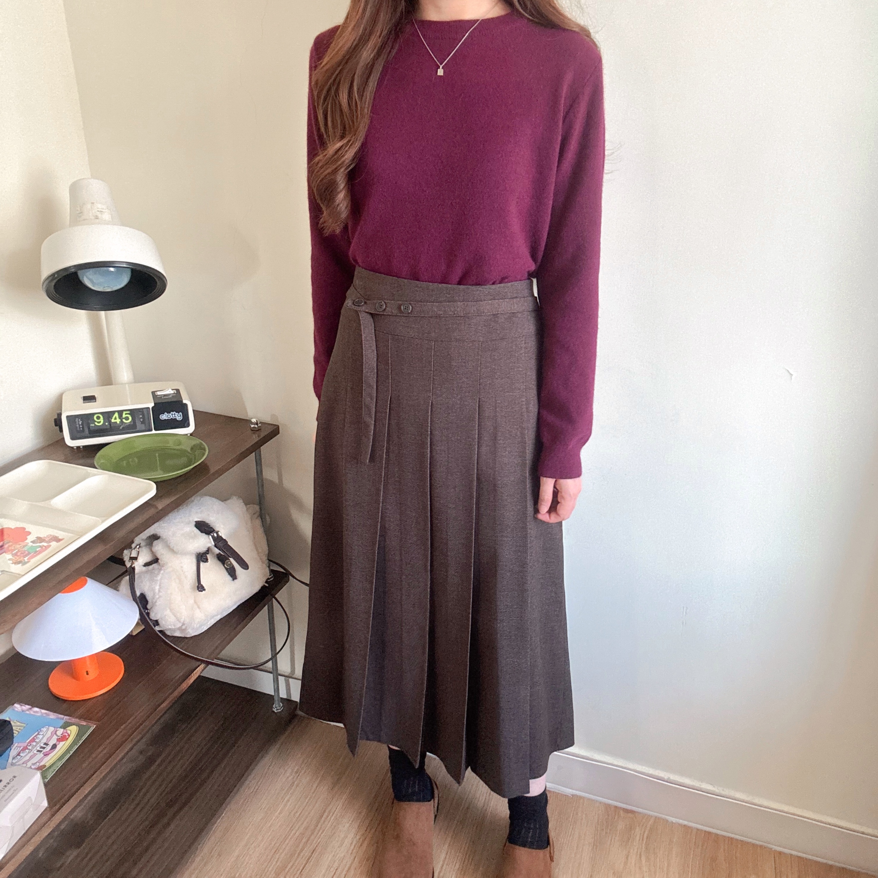 腰帶裝飾百褶裙