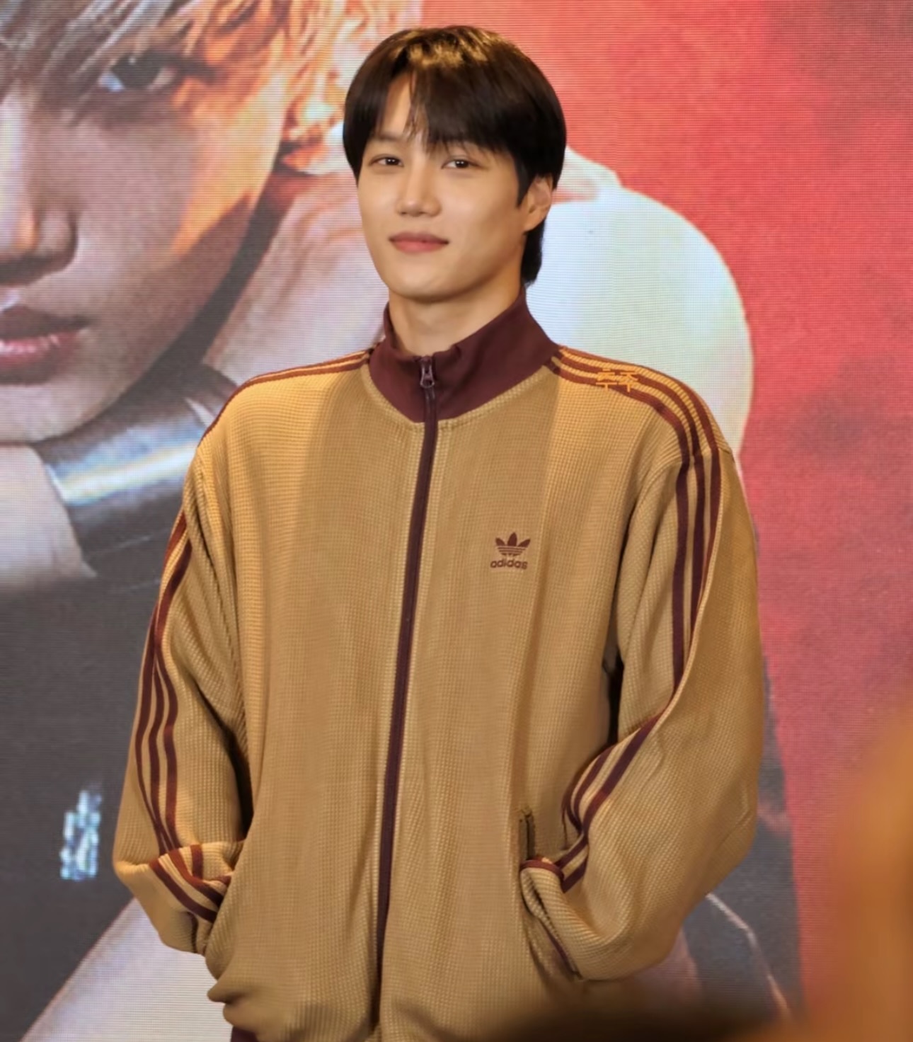 ADIDAS ORIGINALS Top SS25 Waffle Basketball Track Jacket 針織立領外套  米白深藍/棕色