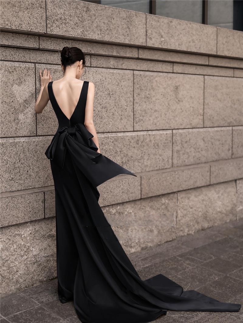 高雅女人味 V領綢緞長禮服