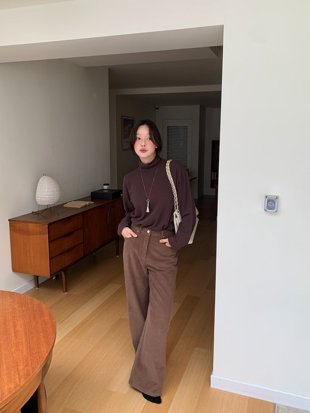 燈心絨直筒內加絨長褲