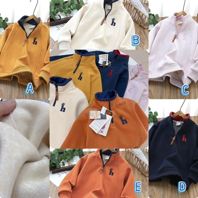 兒童韓系毛絨加厚半拉鍊長袖上衣 - 2502655