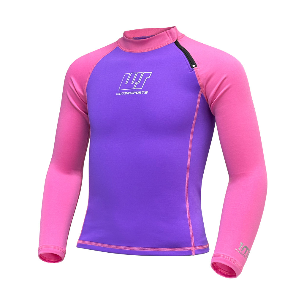1mm 兒童四向拉伸抓毛游泳保暖上衣 - 紫/粉紅